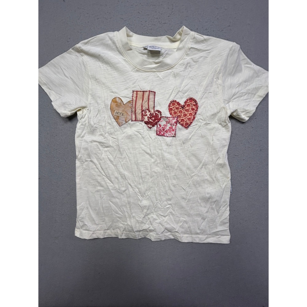 CCYE ChuanYe T-Shirt 100% Cotton Off White Heart Patch Medium Womens
